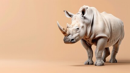 Obraz premium A white rhinoceros standing on a beige background.