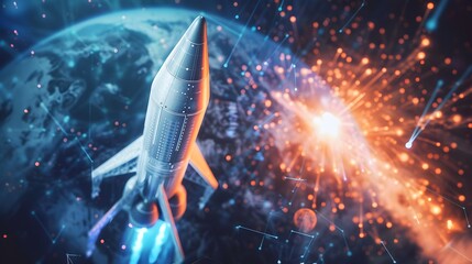 Futuristic Missile Launch with Holographic Projections Blending Virtual and Real
