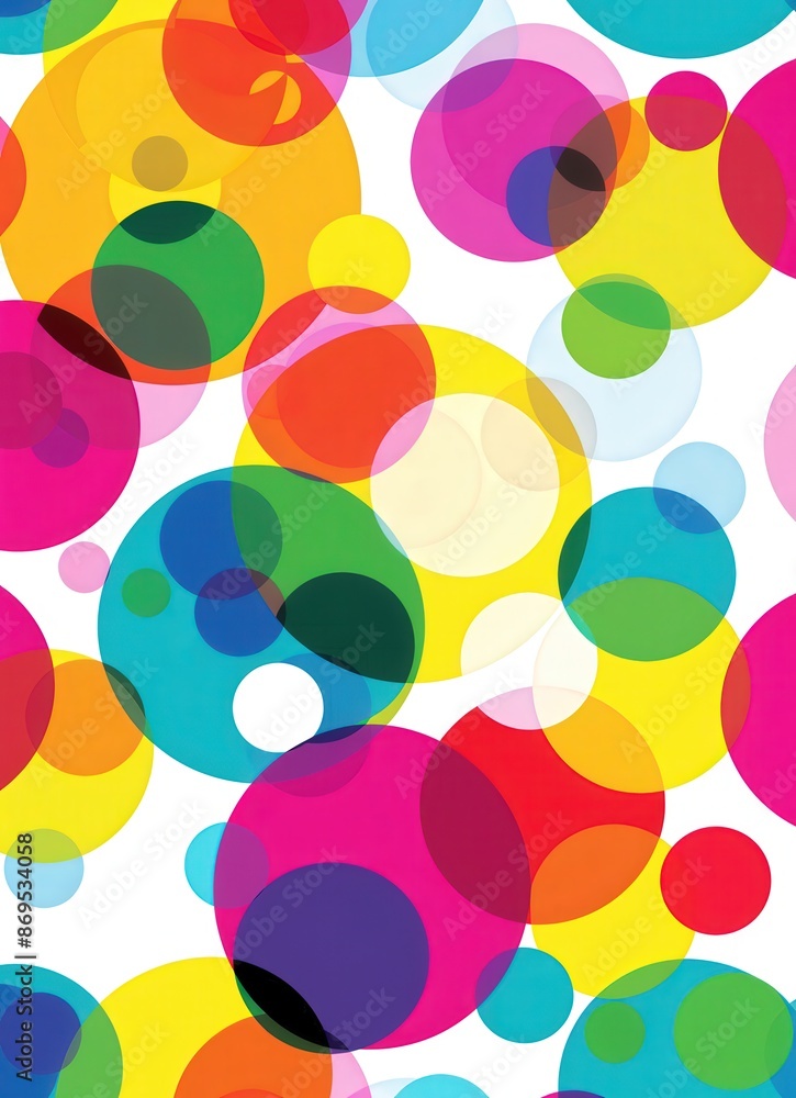 Poster colorful pattern of large circles, each with different colors and sizes, arranged in an aestheticall