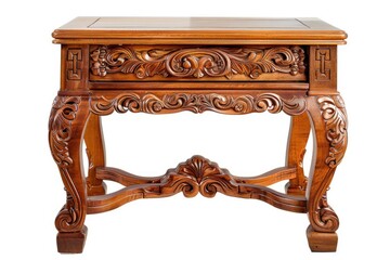 Side Desk - Antique Brown Wooden Table Isolated on White Background