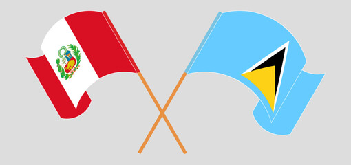 Crossed and waving flags of Peru and Saint Lucia