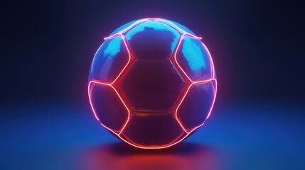 Fototapeta premium A soccer ball glowing with neon lights, cyber, with copy space