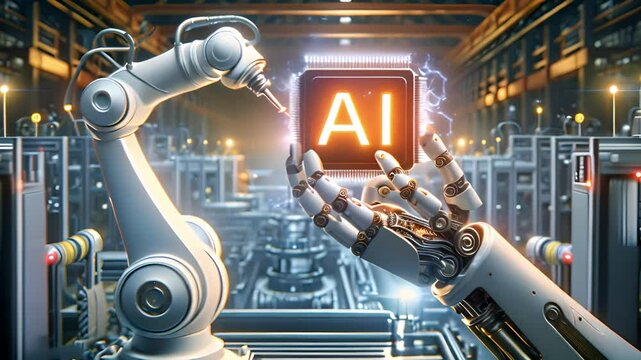 AI robot arm is equipped with specialized chip use in manufacturing facilities