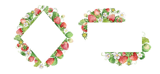 Watercolor straberry frames set