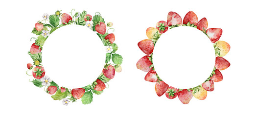 Watercolor straberry frames set