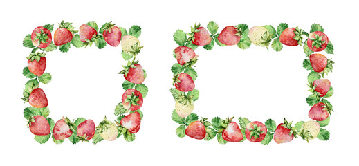 Watercolor straberry wreath set