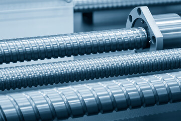 Closeup scene the spare parts  lead ball screw set in the light blue scene.