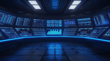 An innovative shipping services banner featuring a hightech control room with holographic route planning and automated dispatch systems