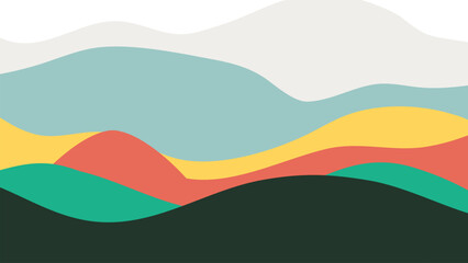 18 hand drawn waves Blue, orange and green pastel wallpaper. Flat design fullcolor abstract illustration. design Blue, orange and green color minimalist background
