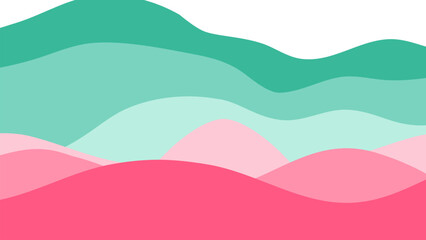 15 hand drawn waves Green and pink pastel wallpaper. Flat design fullcolor abstract illustration. design Green and pink color minimalist background
