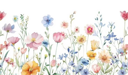 flores silvestres pintadas en acuarela sobre fondo blanco