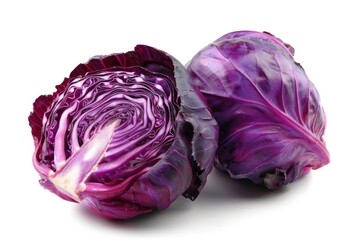 Obraz premium Cabbage Purple. Fresh and Healthy Red Cabbage Vegetable Isolated on White Background