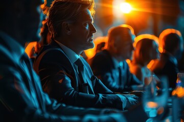 Fototapeta premium Close-up of businesspeople engaged in an intense discussion, documentary photography style