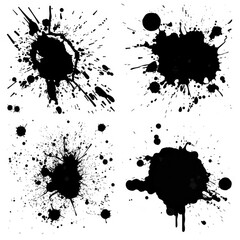 Halftone Splatter. Set of Black Ink Blobs with Abstract Halftone Grunge Effect