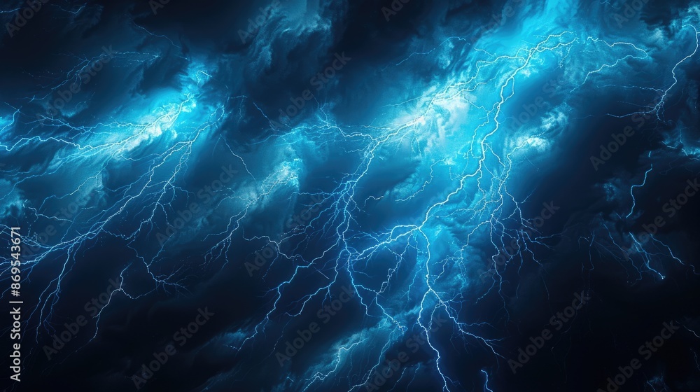 Poster 3d lightning. dark abstract background with sparkling blue electrostatic thunderbolt