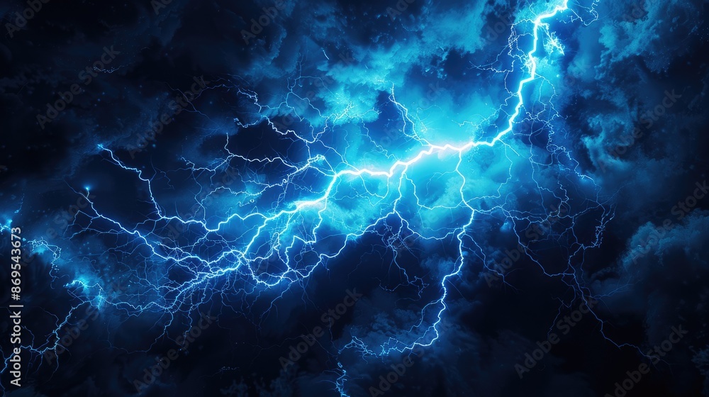 Poster 3d lightning. dark abstract background with sparkling blue lightning effect