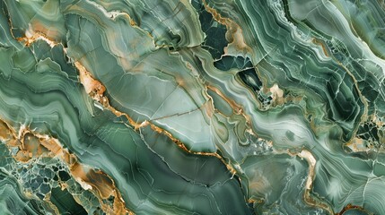 Polished slab of green onyx marble, These veins are accentuated by delicate gold and white accents, creating a luxurious and sophisticated aesthetic, The smooth, polished surface of the onyx.