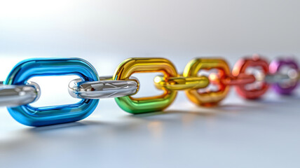 Obraz premium Colorful metallic chain links representing unity and diversity.