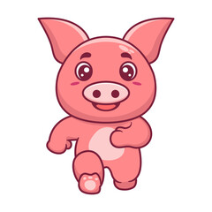 Cute pig running cartoon character. Kawaii animal concept design Hand drawn style vector illustration