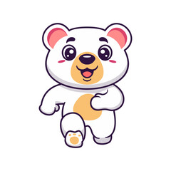 Cute polar bear running cartoon character. Kawaii animal concept design Hand drawn style vector illustration