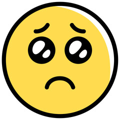 Expressive face emoji with a sad expression, vector illustration isolated on a transparent background.