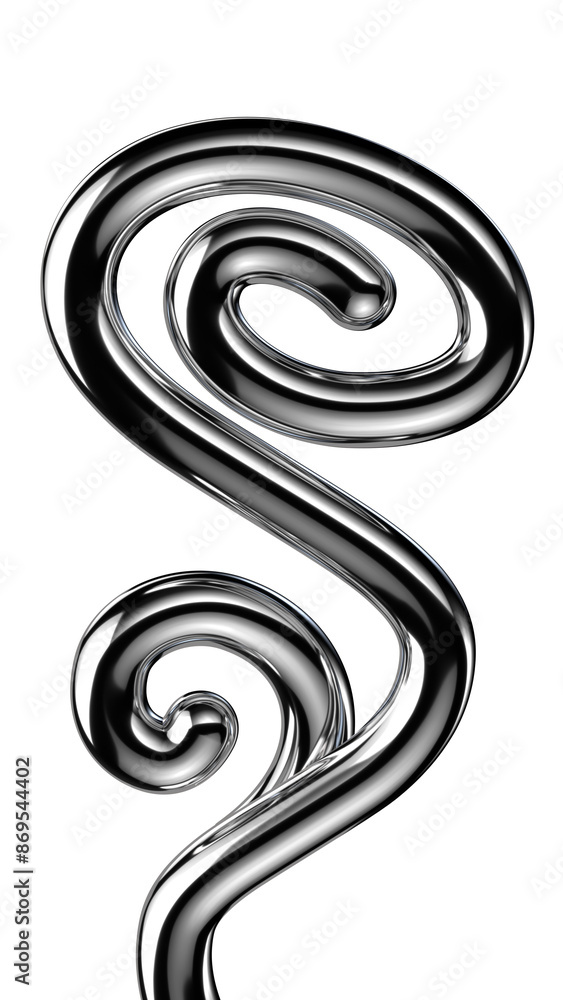 Poster metallic squiggle shape isolated. futuristic metal tangled line flower design element, abstract meta