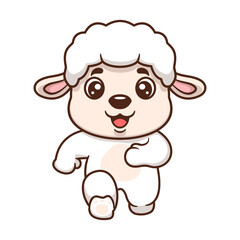 Cute sheep running cartoon character. Kawaii animal concept design Hand drawn style vector illustration