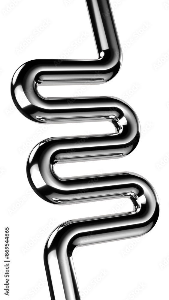 Poster y2k geometric chrome 3d shape isolated. futuristic metallic curved line element 3d rendering backgro