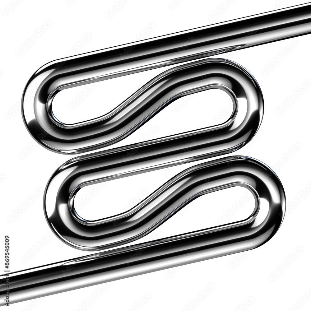 Poster y2k geometric chrome 3d shape isolated. futuristic metallic curved line element 3d rendering backgro