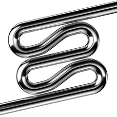 Y2K geometric chrome 3D shape isolated. Futuristic metallic curved line element 3D rendering background