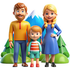 Happy family, 3D style, isolated on blank background cutout.
