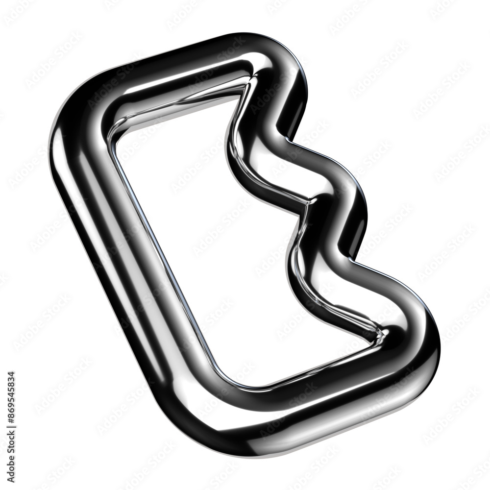 Poster y2k geometric chrome 3d shape isolated. futuristic metallic curved line element 3d rendering backgro