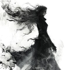 Fototapeta premium Vintage Sci Fi. Sorcerer Portrait: Beautiful Gothic Woman in Swirling Smoke
