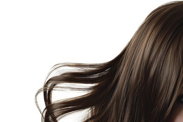 Fototapeta premium Wig Isolated. Woman's Face with Brown Wig. Hair Style Change Concept