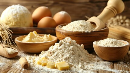 Fototapeta premium Bakery Ingredients And Tools, Ready For Baking