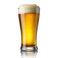beer in glass on white background