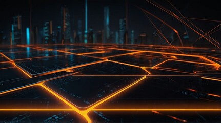 Futuristic black technology background with orange neo