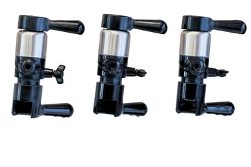 Three drink beverage dispensers on white.Wine, beer, juice, lemonade,soda