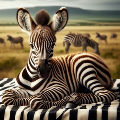 Fototapeta premium Baby Zebra Resting in Field