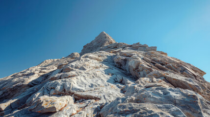 Rocky mountain peak under a clear blue sky.