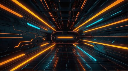 Futuristic black technology background with orange neo