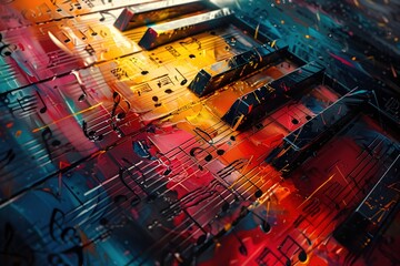 Vibrant and Dynamic Abstract Music Sheet Patterns for Piano Recital Artwork