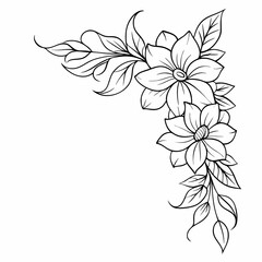 Flower Border Line Art outline Illustration isolated white background (28)