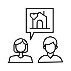 Couple dreaming home icon Black line art vector
