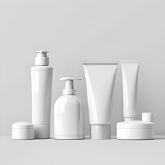 Set of Minimalist White Cosmetic Product Mock ups on Plain Background