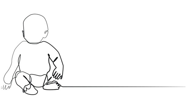 recommend clip art: line art drawing of a baby sitting on the floor.simple line of a healthy child