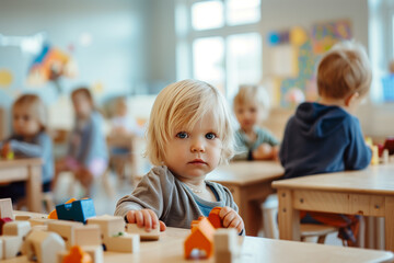 Photography of children portrait from Sweden in a preschool or kindergarten class.