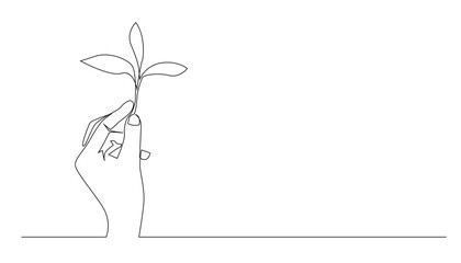 continuous line drawing of hand holding a leaf.single line drawing of earth greening.single line go green.isolated white background