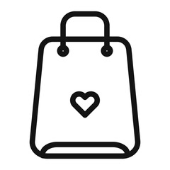 Shopping bag with heart icon Black line art vector