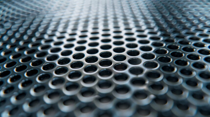 Metallic mesh texture of a compact music speaker.